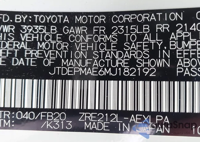 JTDEPMAE6MJ182192: 42667723