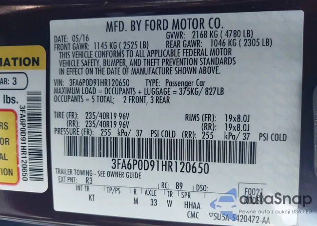 3FA6P0D91HR120650: 42667002