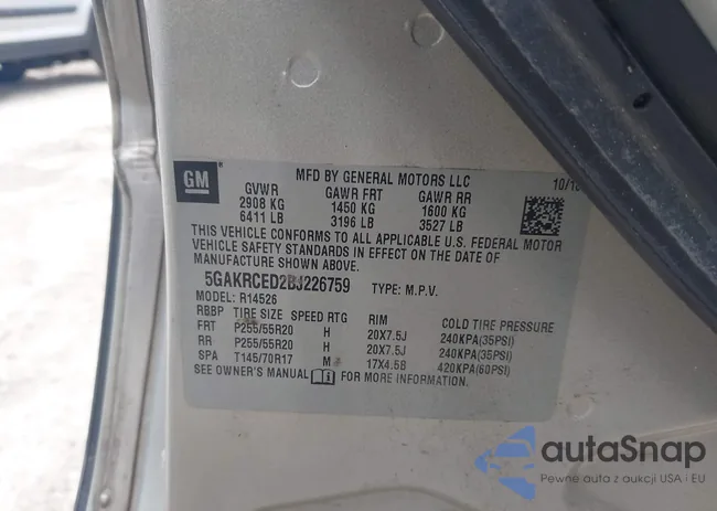 5GAKRCED2BJ226759: 42667158