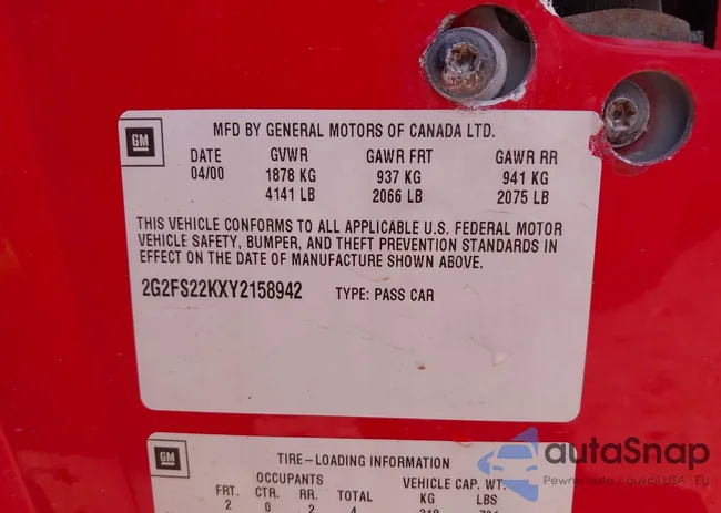 2G2FS22KXY2158942: 42668388