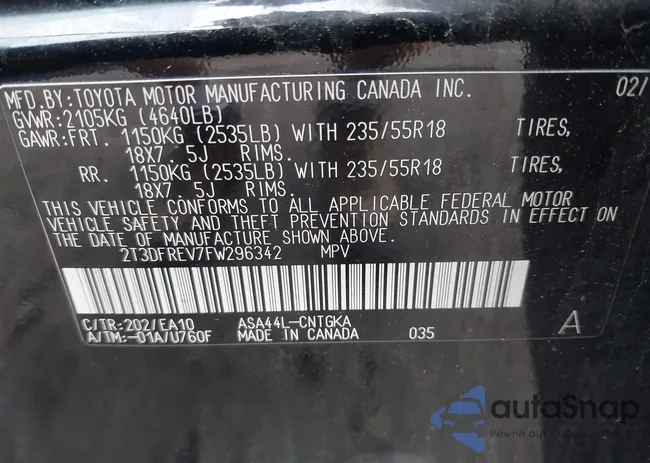 2T3DFREV7FW296342: 42668395