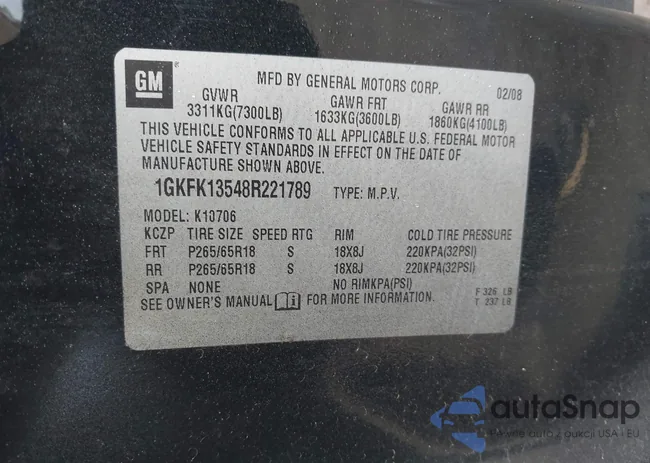 1GKFK13548R221789: 42669449