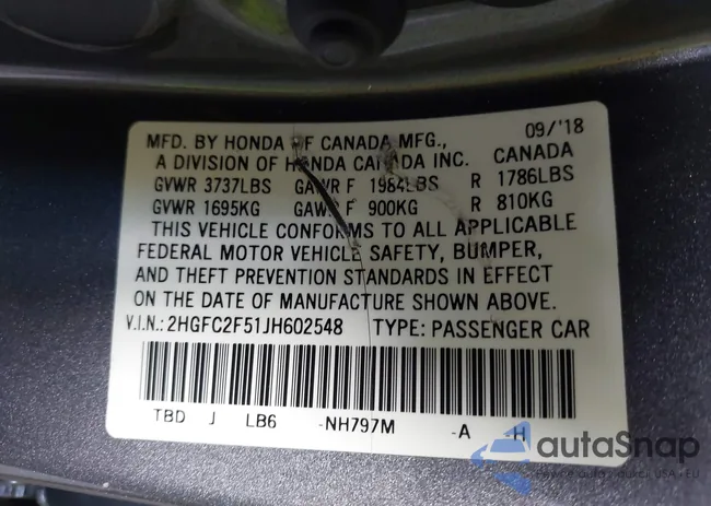 2HGFC2F51JH602548: 42669553