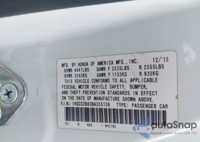 1HGCS2B80BA005106: 42669655