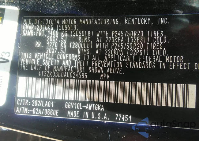 4T3ZK3BB0AU024586: 42668889