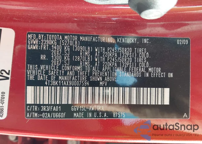 4T3BK11AX9U007594: 42669005