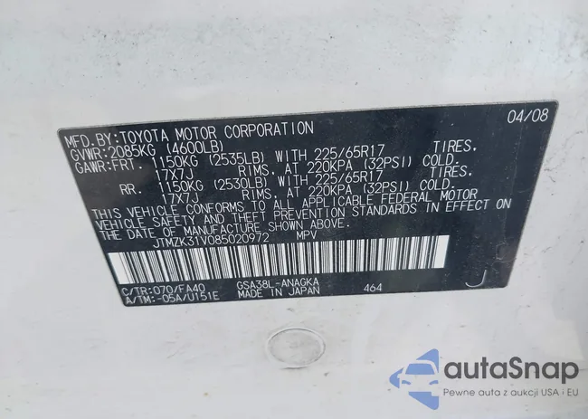 JTMZK31V085020972: 42669032