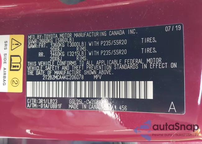 2T2BZMCA4KC206078: 42670489