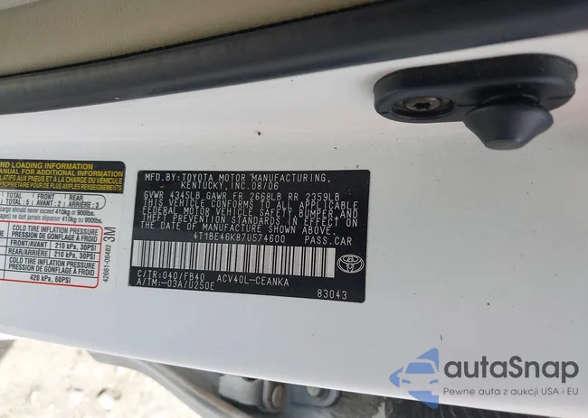 4T1BE46K87U574600: 42670540