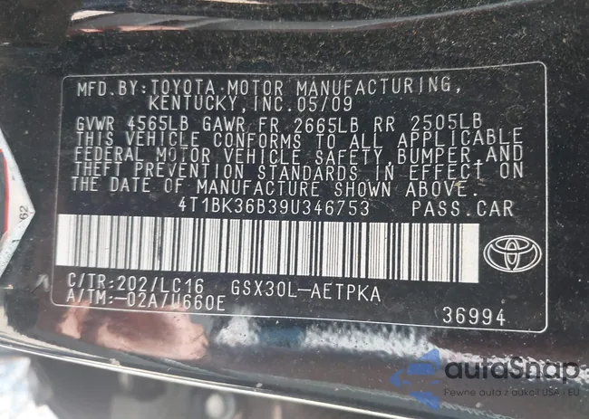 4T1BK36B39U346753: 42670543