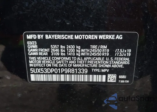 5UX53DP01P9R81339: 42670582