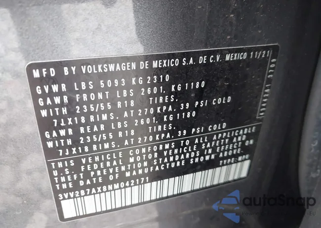 3VV2B7AX8NM042171: 42670653