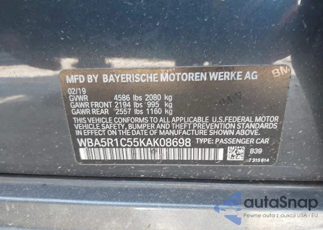 WBA5R1C55KAK08698: 42670738