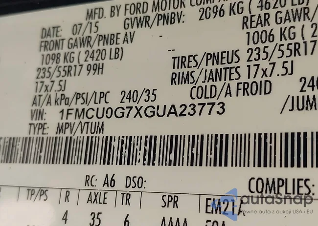 1FMCU0G7XGUA23773: 42669975