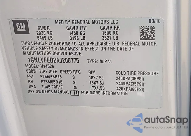 1GNLVFED2AJ206775: 42670150