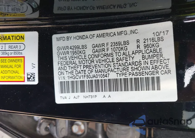 1HGCV1F50JA010547: 42670204