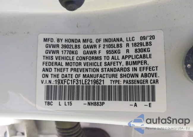 19XFC1F31LE219621: 42671414