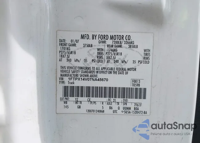 1FTPX14V07NA45670: 42671250