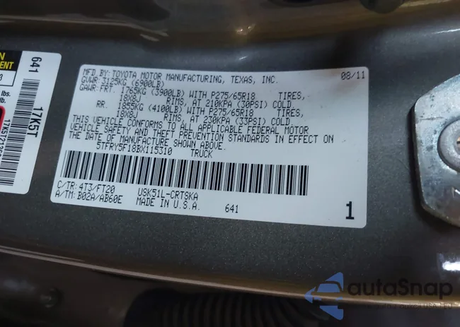 5TFRY5F18BX115310: 42672291