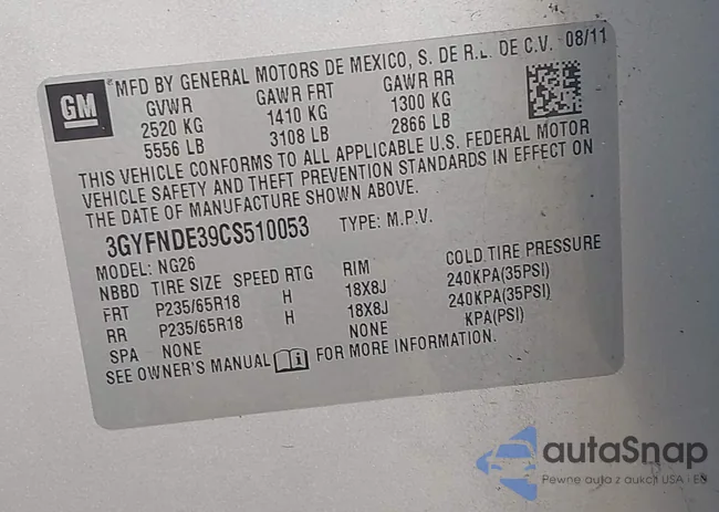 3GYFNDE39CS510053: 42672503