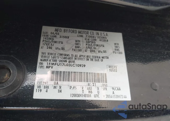 1FMFU17L03LC10939: 42672554