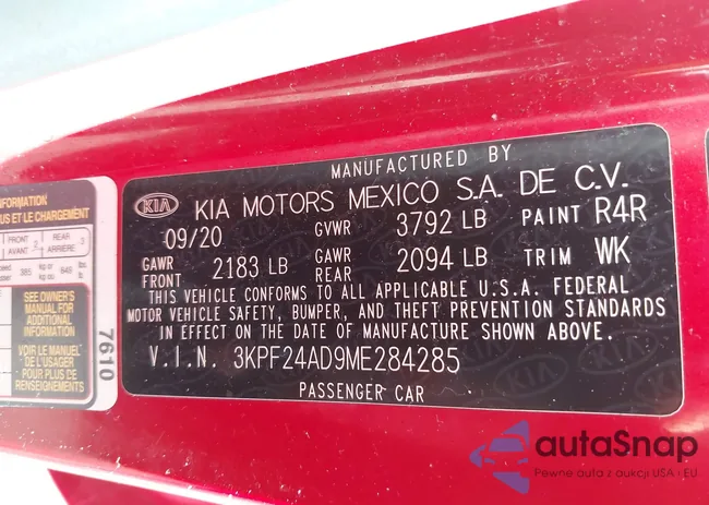 3KPF24AD9ME284285: 42672567