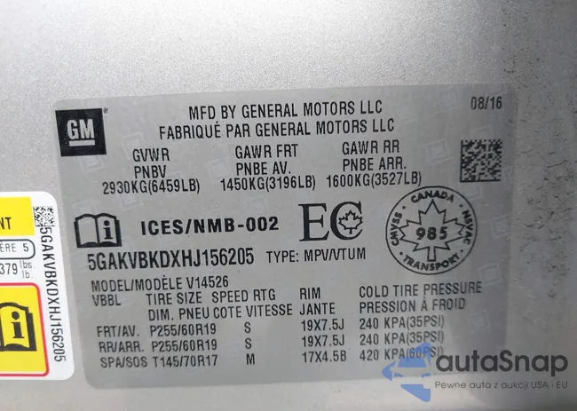 5GAKVBKDXHJ156205: 42672611