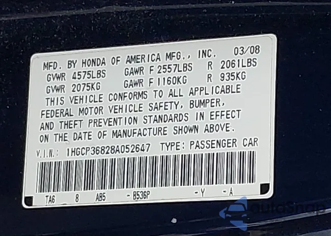 1HGCP36828A052647: 42671907