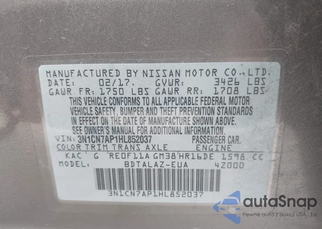 3N1CN7AP1HL852037: 42673370