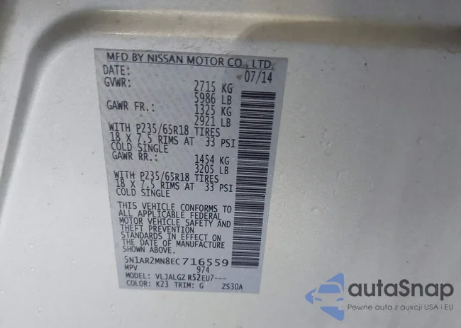 5N1AR2MN8EC716559: 42673400