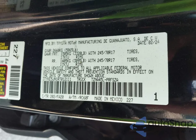 3TYKE5JN1RT012111: 42673406