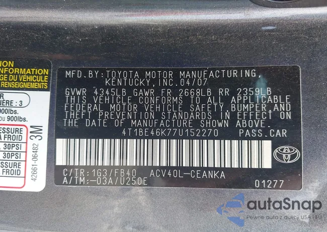 4T1BE46K77U152270: 42673590