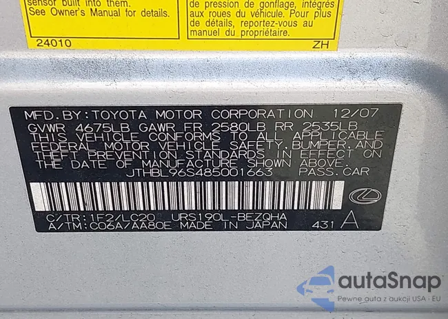 JTHBL96S485001663: 42673688