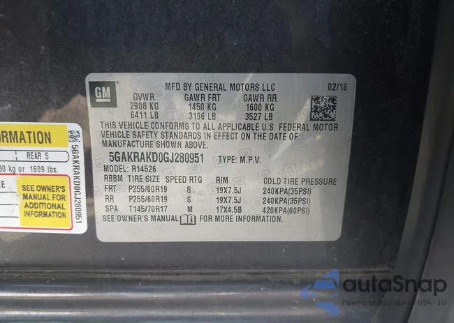 5GAKRAKD0GJ280951: 42672899