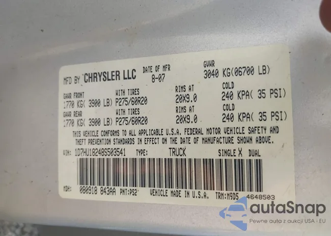 1D7HU18248S503541: 42673022