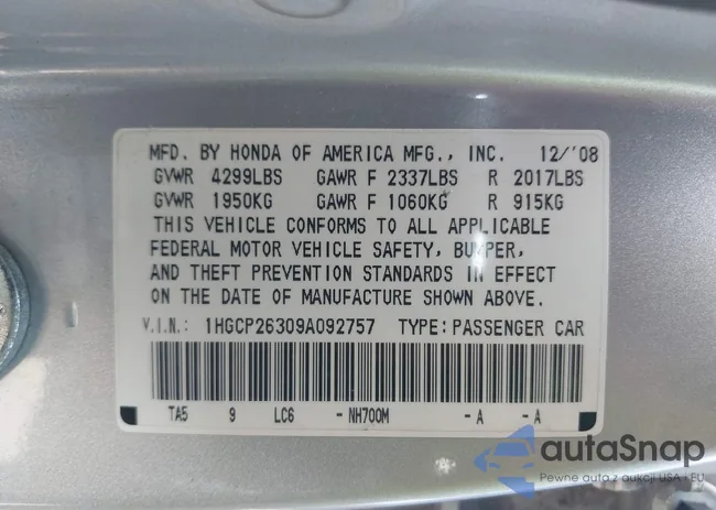 1HGCP26309A092757: 42673156