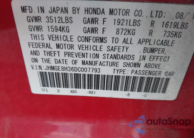 JHMGE8H36DC007793: 42674530