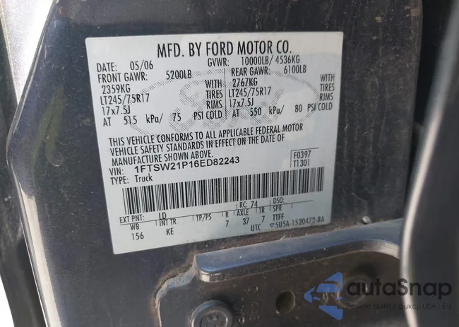 1FTSW21P16ED82243: 42674637