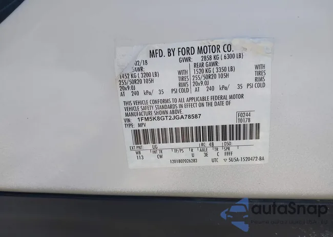 1FM5K8GT2JGA78587: 42674710