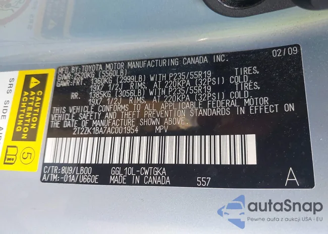 2T2ZK1BA7AC001954: 42674800