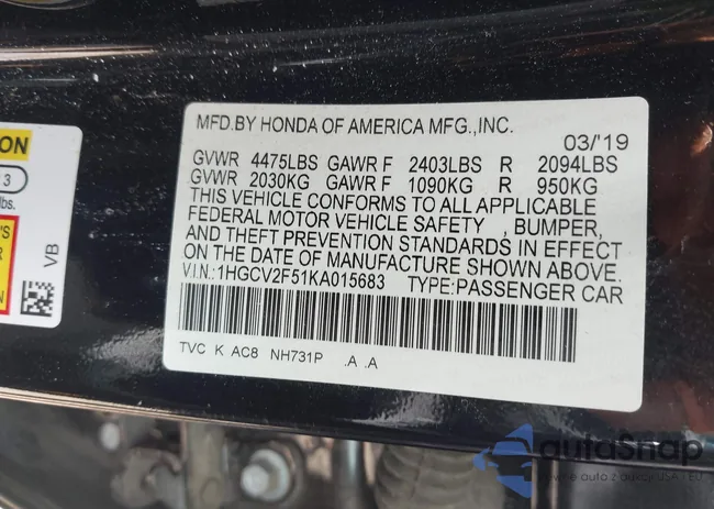 1HGCV2F51KA015683: 42673922