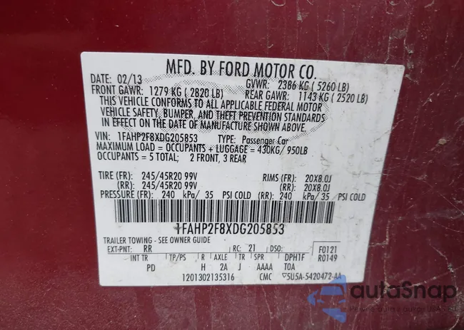 1FAHP2F8XDG205853: 42674121