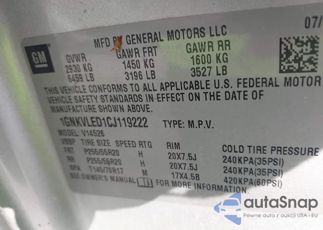 1GNKVLED1CJ119222: 42675561