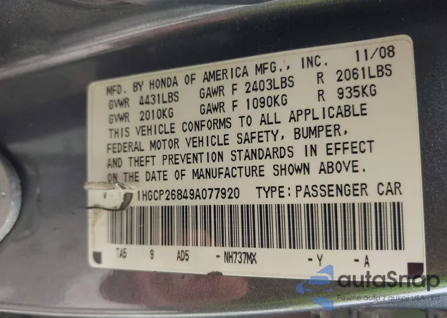 1HGCP26849A077920: 42675810