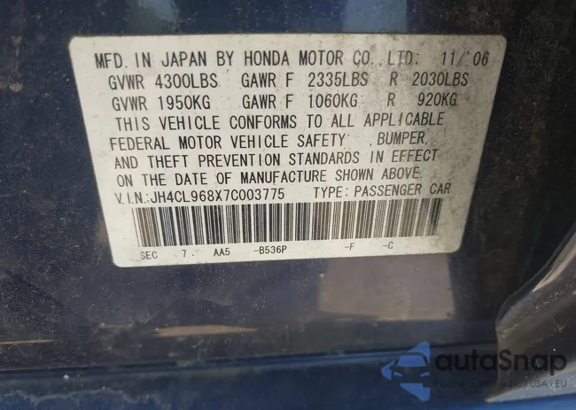 JH4CL968X7C003775: 42676543