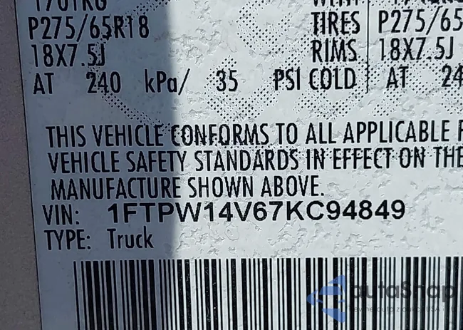1FTPW14V67KC94849: 42676789