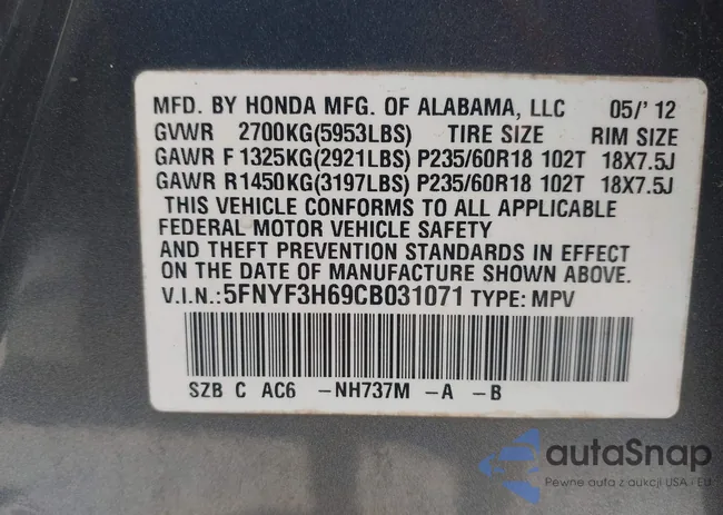 5FNYF3H69CB031071: 42676827