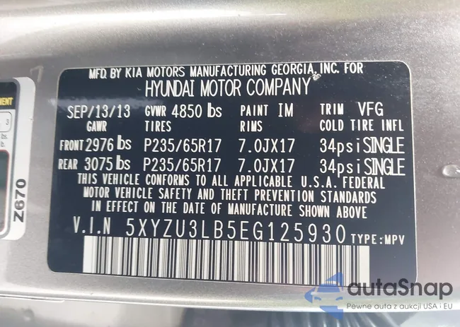 5XYZU3LB5EG125930: 42677262