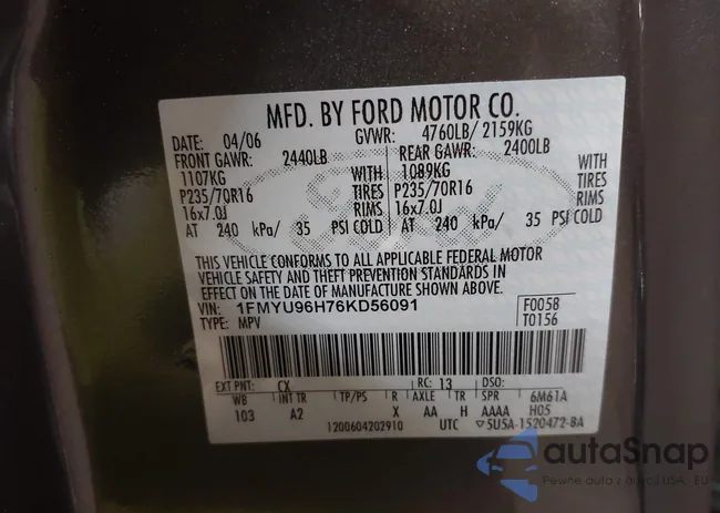 1FMYU96H76KD56091: 42678395