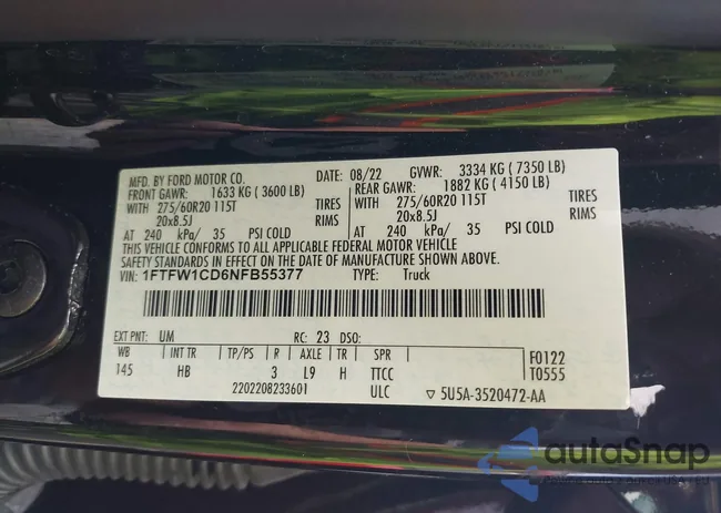 1FTFW1CD6NFB55377: 42678610